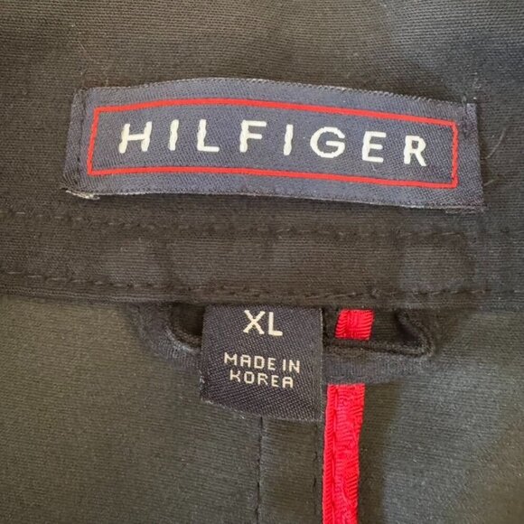 Vintage Y2K Hilfiger Black Stretch Cotton Long Military Midi Coat Size X-Large - Picture 16 of 17